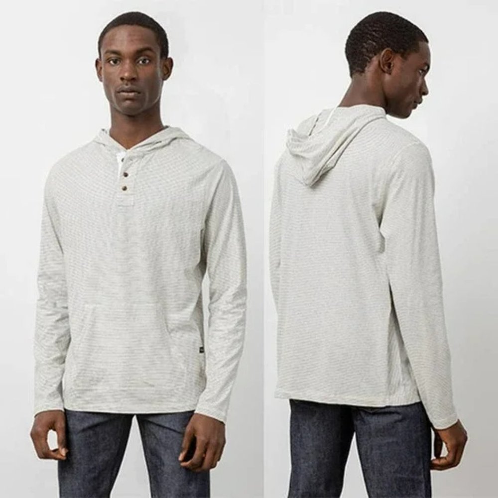 Rails Men's Weston Cream Navy Striped Henley Hoodie Pullover Size: XL NWOT